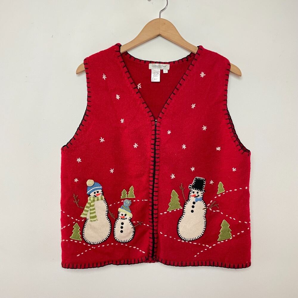 Vintage Coldwater Creek Embroidered Cottagecore Christmas Holiday Sweater Vest L